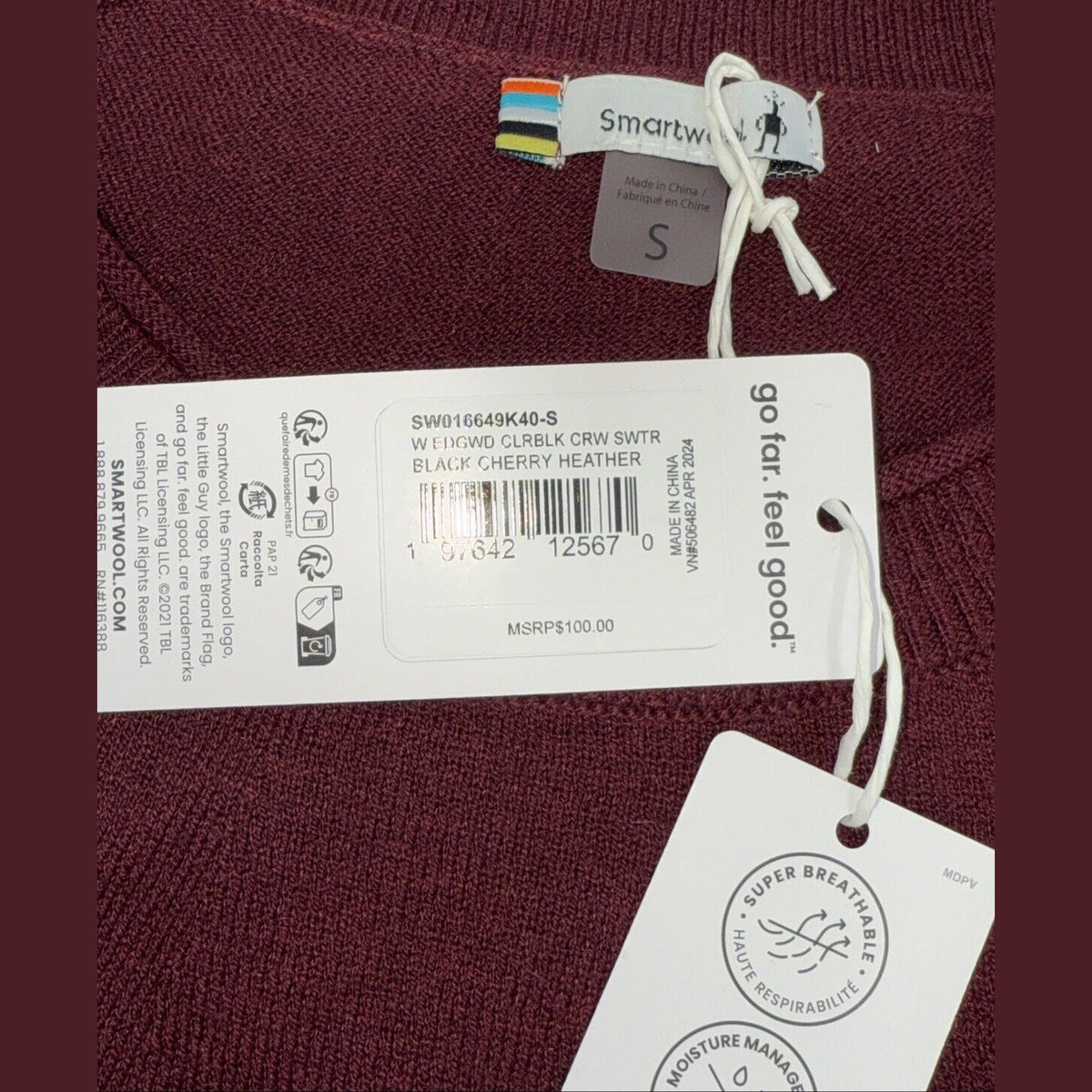 $100 Smartwool Women’s Colorblock Sweater-Cherry Heather (Maroon)-Small -New