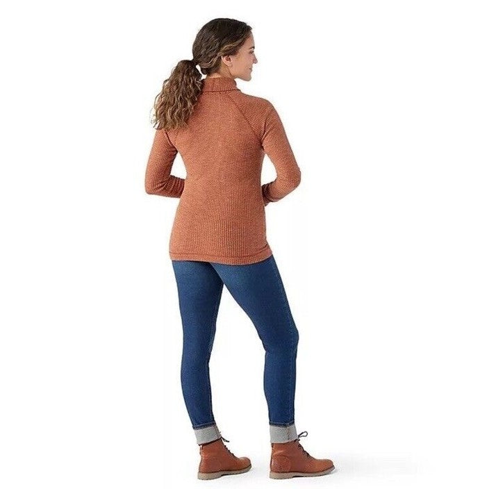 $120 Smartwool Women’s Merino Rib Turtleneck Shirt-Pecan Brown Heather-XSmall
