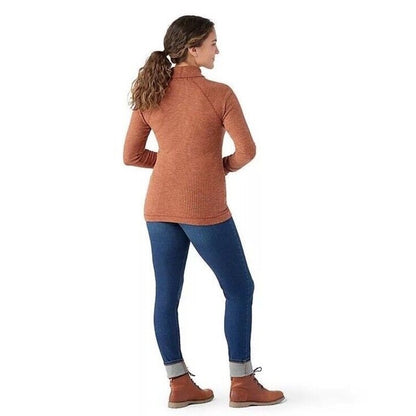 $120 Smartwool Women’s Merino Rib Turtleneck Shirt-Pecan Brown Heather-XSmall