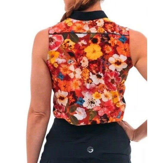 Foray Golf Women's Sleeveless Printed Back Golf Polo- Pressed Floral-Small- NWT