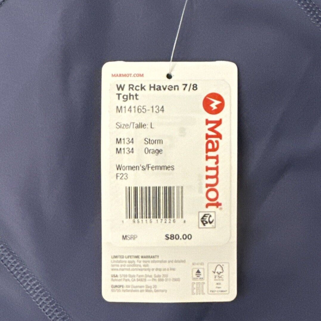 $80 Marmot Women's Rock Haven 7/8 Tights UPF 50- Storm- Large - NWT
