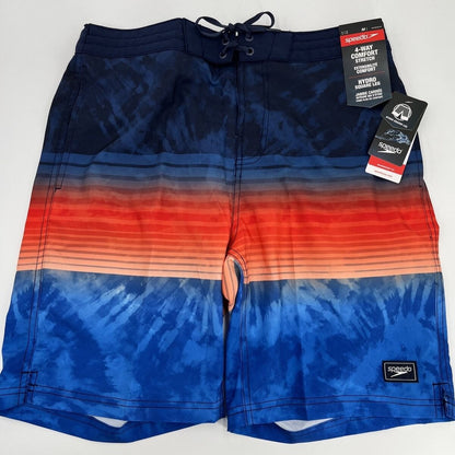 $62 Speedo Men’s Bondi 9""  Comfort Stretch Lined Boardshorts-Red Blue-Medium