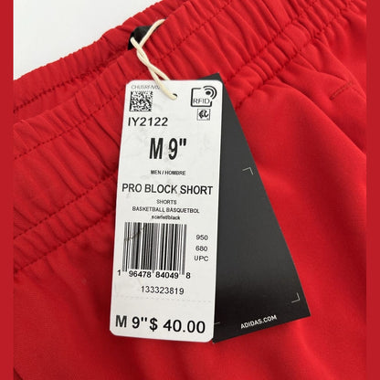 $40 Adidas Men’s Pro Block Aeroready Basketball Shorts-Red/Black-Medium-New Tag
