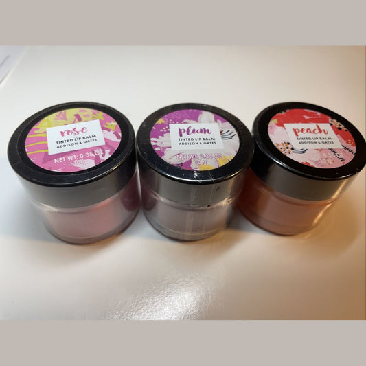 3 Pack Addison & Gates Set Tinted Lip Balm, Rose,Plum,Peach 1 Each - Sealed
