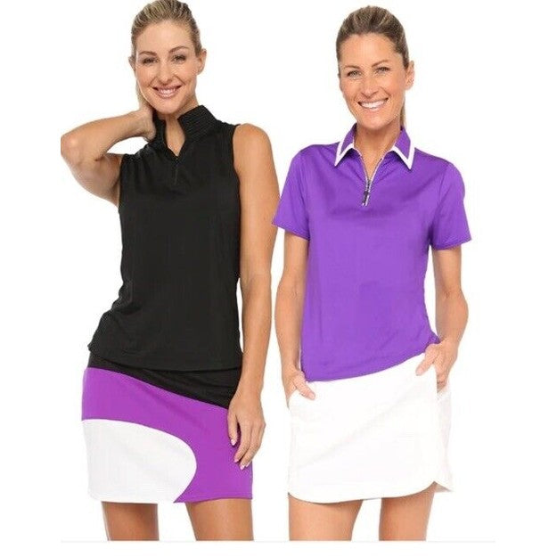 Belyn Key Women’s Birdie Cap Sleeve Golf Polo - Purple/White - Size Small