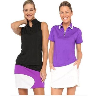 Belyn Key Women’s Birdie Cap Sleeve Golf Polo - Purple/White - Size Small