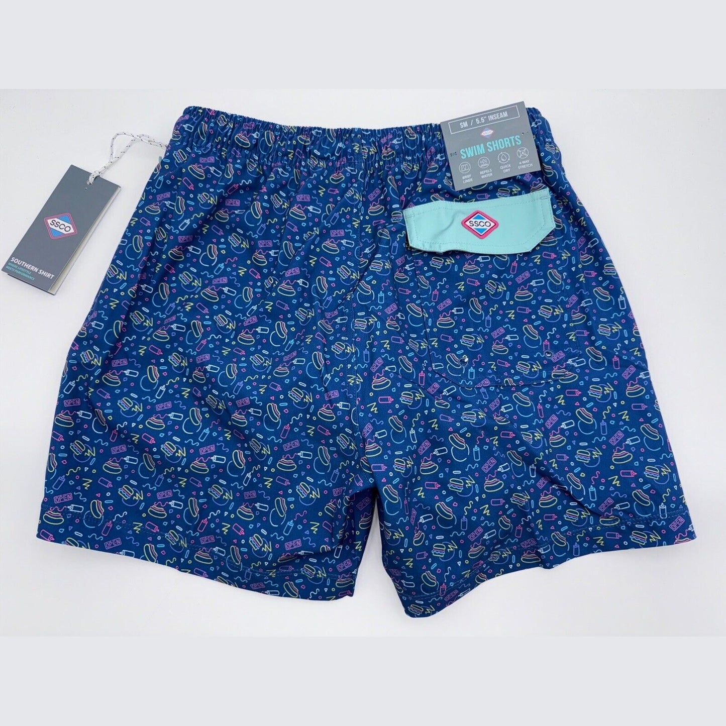 $68 SSCO Southern Shirt Co. Men’s Lined 5.5"  Swim Trunks-Open Late-Small-New