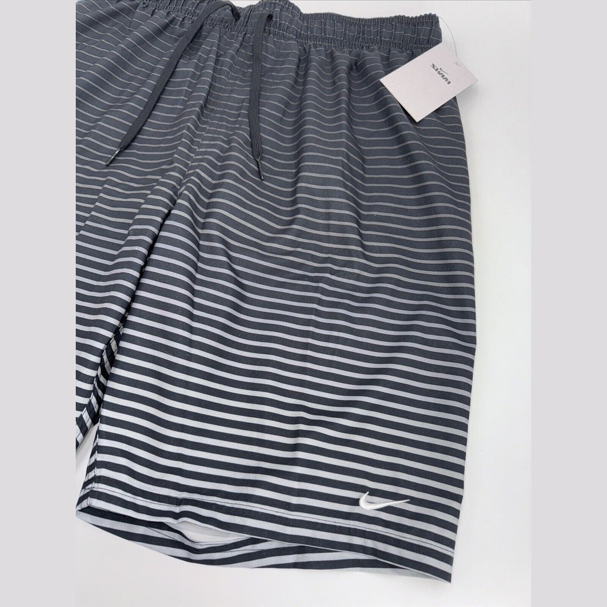 $58 Men's Nike Stripe 9" Swim Trunks- Black/Grey- Small- New with Tag