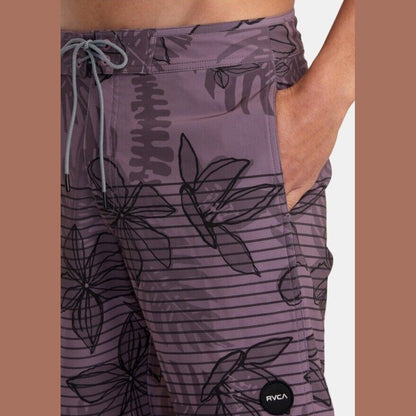 $66 Rvca Men’s CURREN Special Edition Floral Striped Swim Trunks-Lavender-30”W
