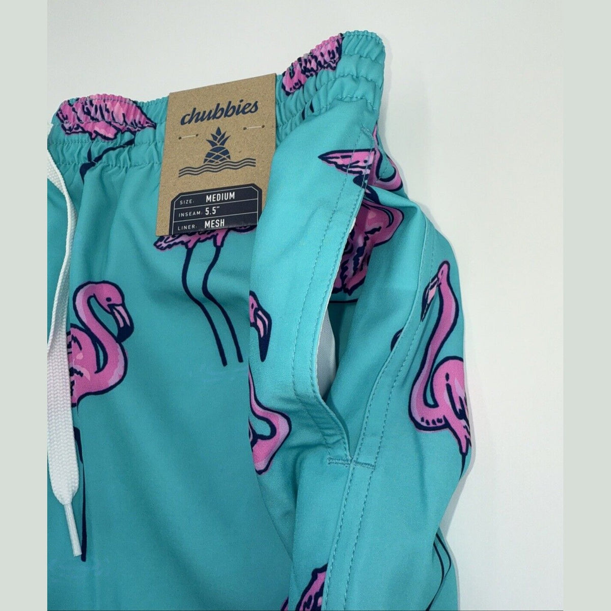 $70 Chubbies The Beach Retreat 5.5" Inseam Swim Trunks-Aqua/Pink-Medium -New Tag