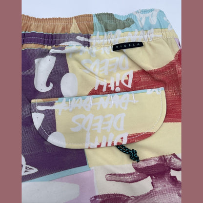 $65 VISSLA Men's Elastic Waist Boardshorts  MUD FLAPPERS 16.5-Multi -Medium-NWT