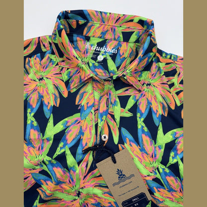Chubbies Men's The Ocean Flower Performance Polo Shirt-Orange Multi-Small -New