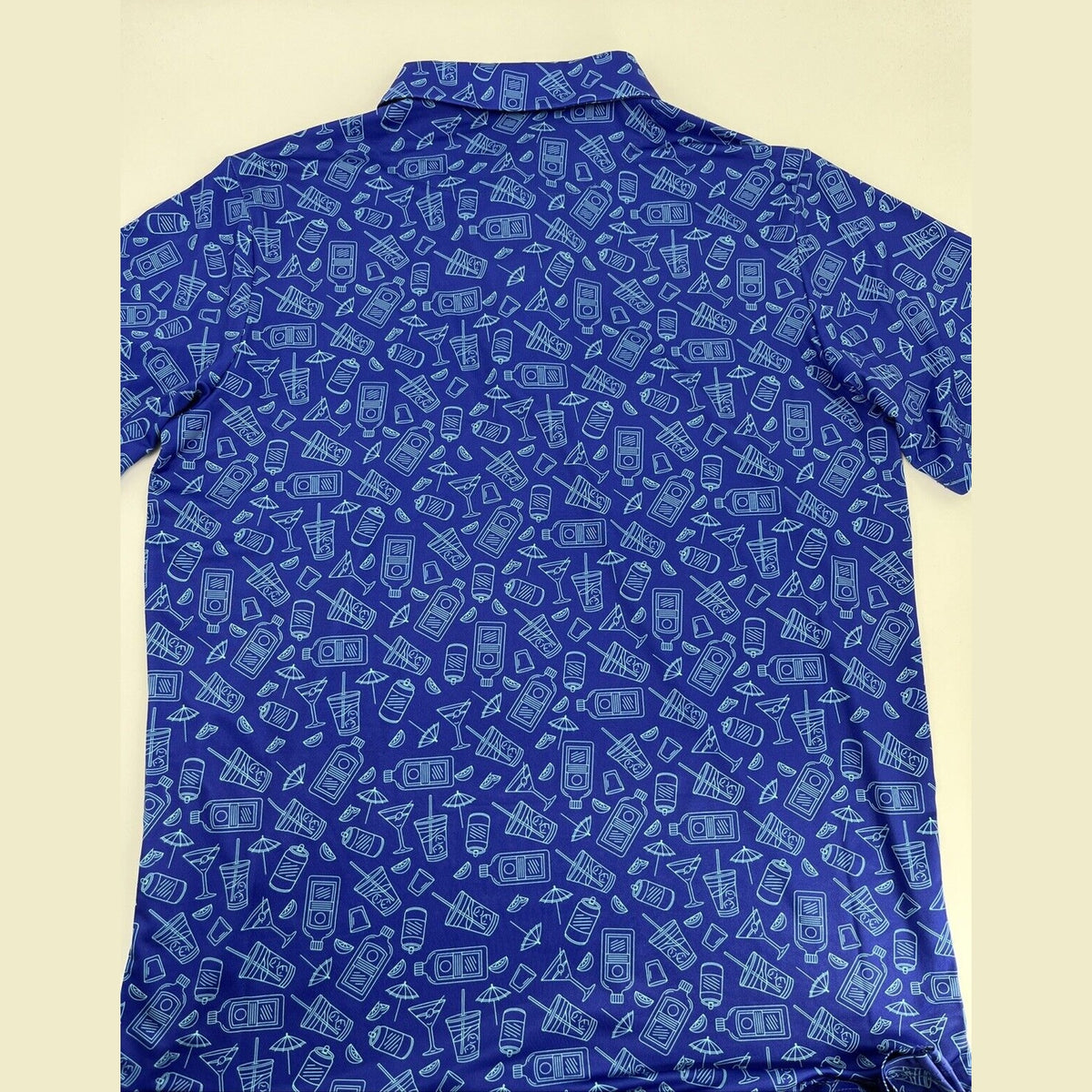 $70 Pins & Aces Men’s Happy Hour Performance Stretch Polo-Blue Bonnet-Medium-New