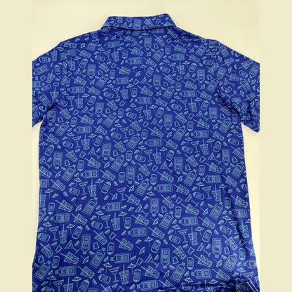 $70 Pins & Aces Men’s Happy Hour Performance Stretch Polo-Blue Bonnet-Medium-New