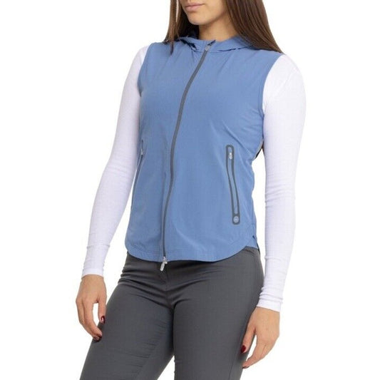 $145 Peter Millar Women’s Jameson Flex Adapt Full-Zip Hooded Vest-Blue-Medium