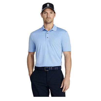 IZOD Men's Micro Grid Print Golf Polo Shirt-  Riviera Blue- Medium - New Tags