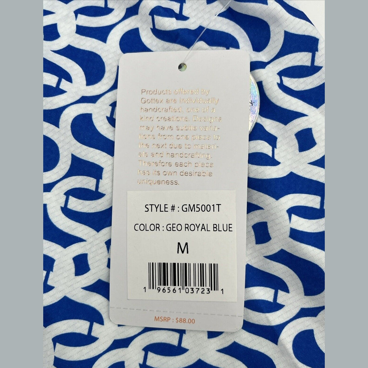 $95 X by GOTTEX GEO  Long Sleeve Mock Neck Shirt - Geo Blue/White-Medium-New