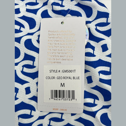 $95 X by GOTTEX GEO  Long Sleeve Mock Neck Shirt - Geo Blue/White-Medium-New