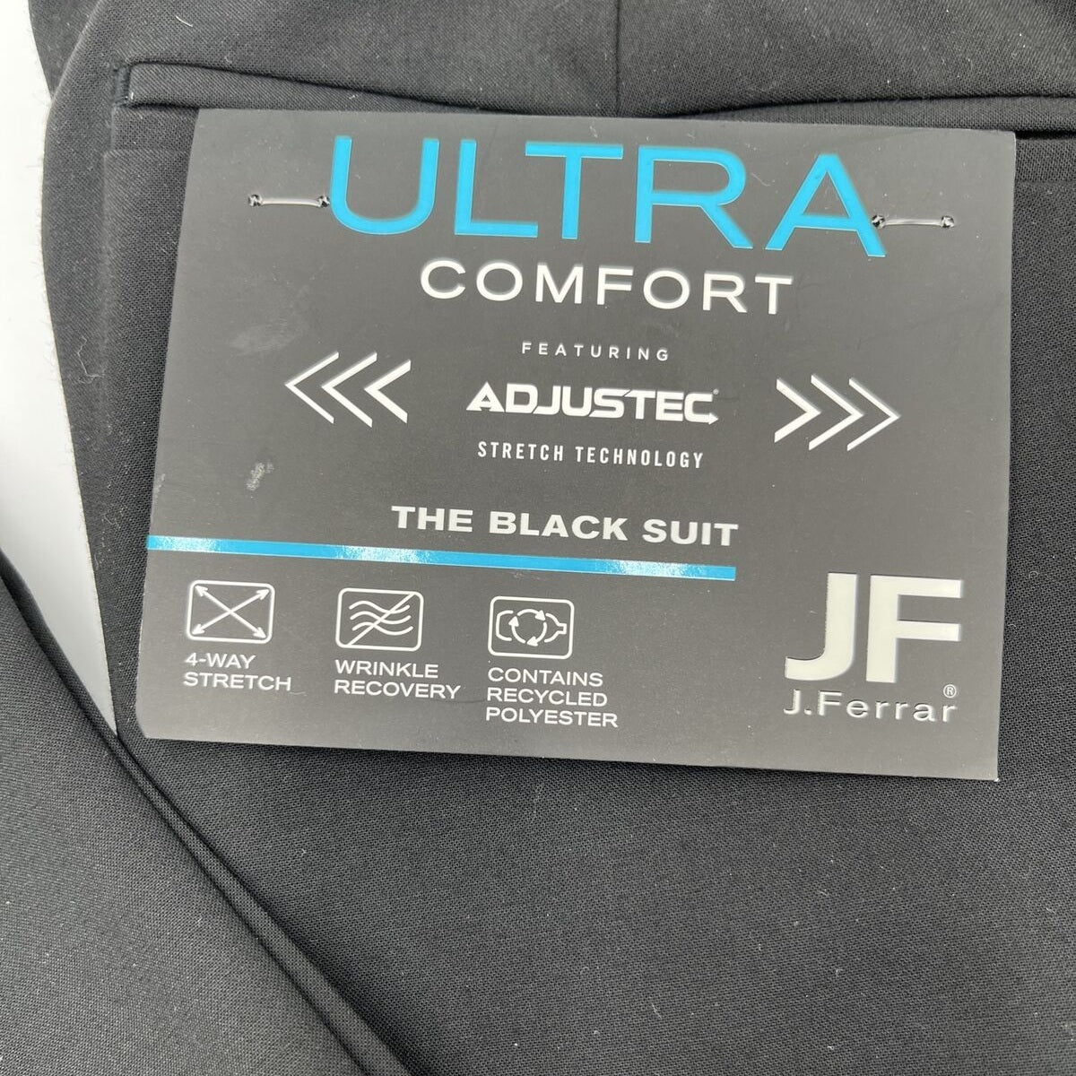 JF J Ferrar Men's Super Slim Dress Pants Slacks Flat Front-Black-34W 30L- New