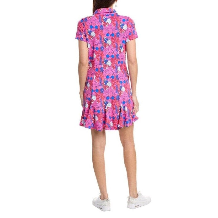 $128 Ibkul Women’s Godet Ruched Short Sleeve Dress - Nadia Hot Pink-Medium-New