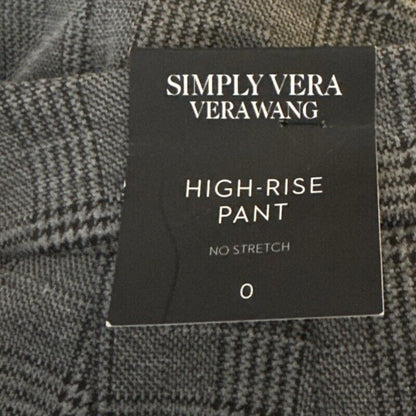 Simply Vera Women’s High Rise Slim Straight Leg Trouser Pants- GreyPlaid- Size 0