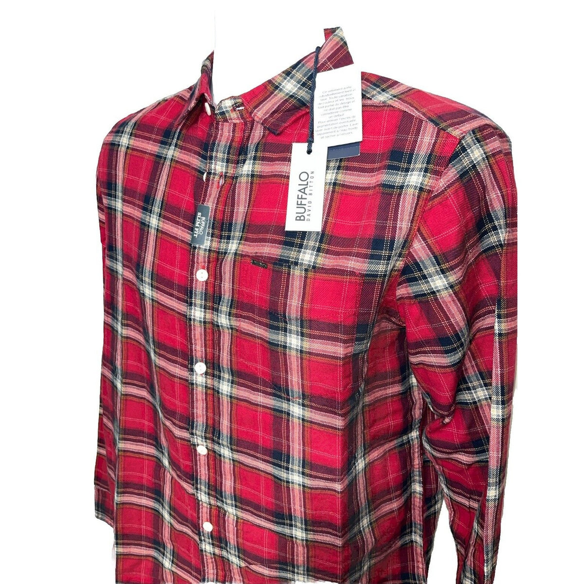 $79 Buffalo David Bitton Men’s Satwil Plaid Long Sleeve Shirt- Cranberry-Small