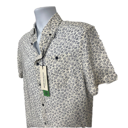 $59 Report Collection Men’s Tropical Print Short Sleeve Button Down-Navy-Small