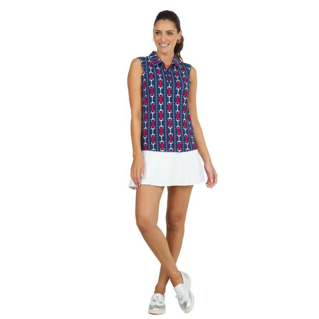 $89 IBKUL Women’s Sleeveless Zip Polo Top Shirt-Vic Navy / Red - Small-New
