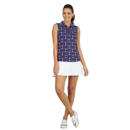 $89 IBKUL Women’s Sleeveless Zip Polo Top Shirt-Vic Navy / Red - Small-New