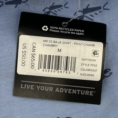 $50 Eddie Bauer Men's Baja Print Camping Short Sleeve Shirt-Chambray -Medium-New