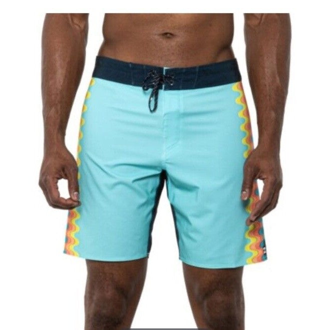$60 Billabong D Bah Placement 19" Board Shorts - #43860-Multi Teal-Size: 30W-New