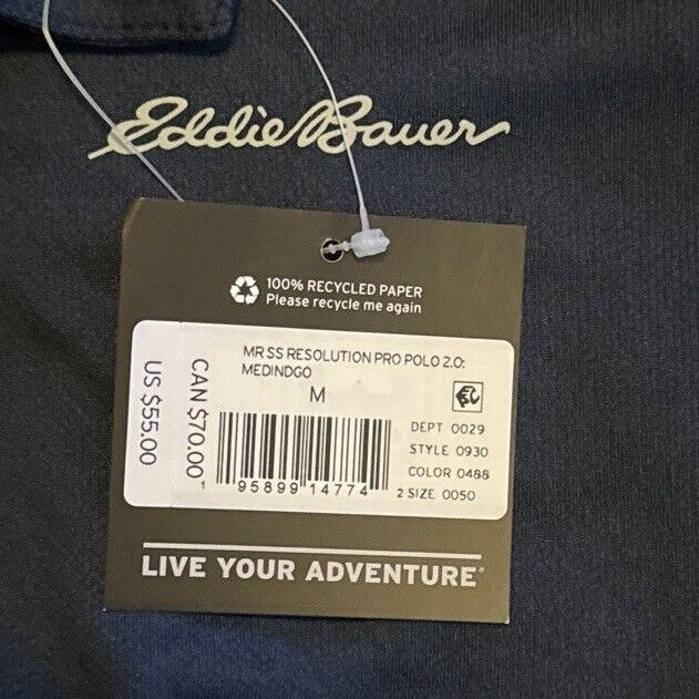 Eddie Bauer  Men’s Resolution Polo Shirt Freedry-Med Indigo- Medium -NWT