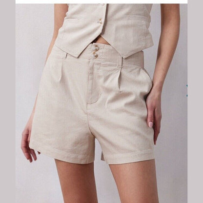 $37 LC Lauren Conrad High Rise Soft Pleated Front Shorts-Papyrus-Size: 10 New