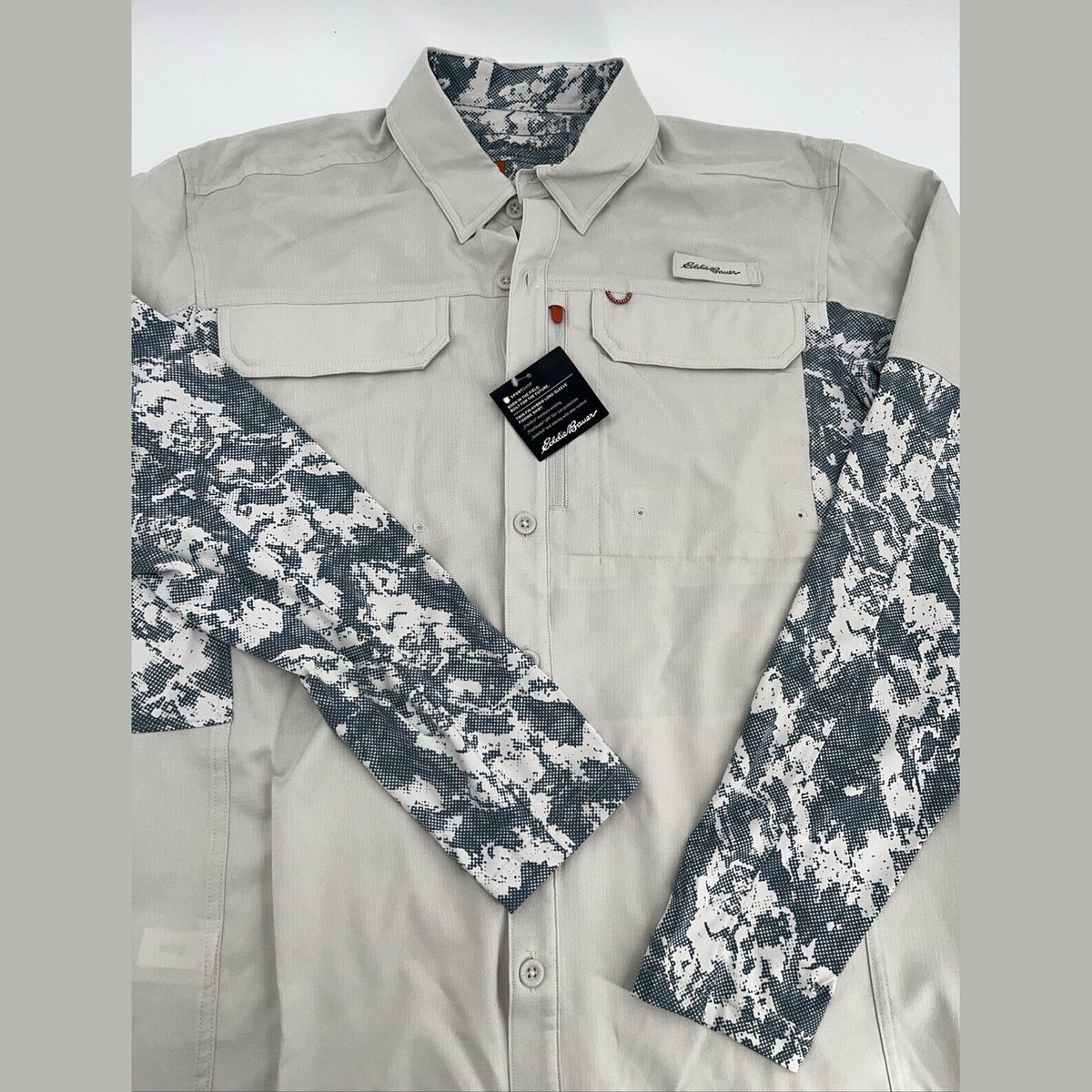 $90 Eddie Bauer Men’s Twin Hybrid Shirt Long Sleeve Button Down-Grey-Small-New