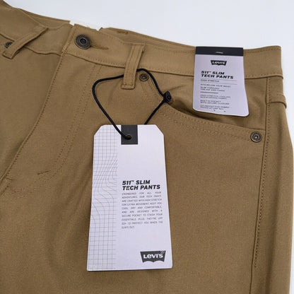 $70 Levi's Men's 511 Slim Tech Pants Stretch A92130010- Tan - 30W 30L - New Tag