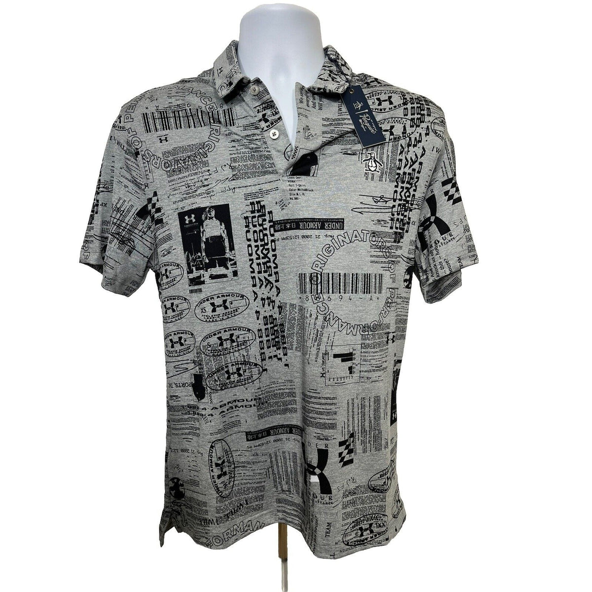 $85 Penguin Men’s Surprise Pattern Assorted Polo Shirt -Grey/ Black- Small-New