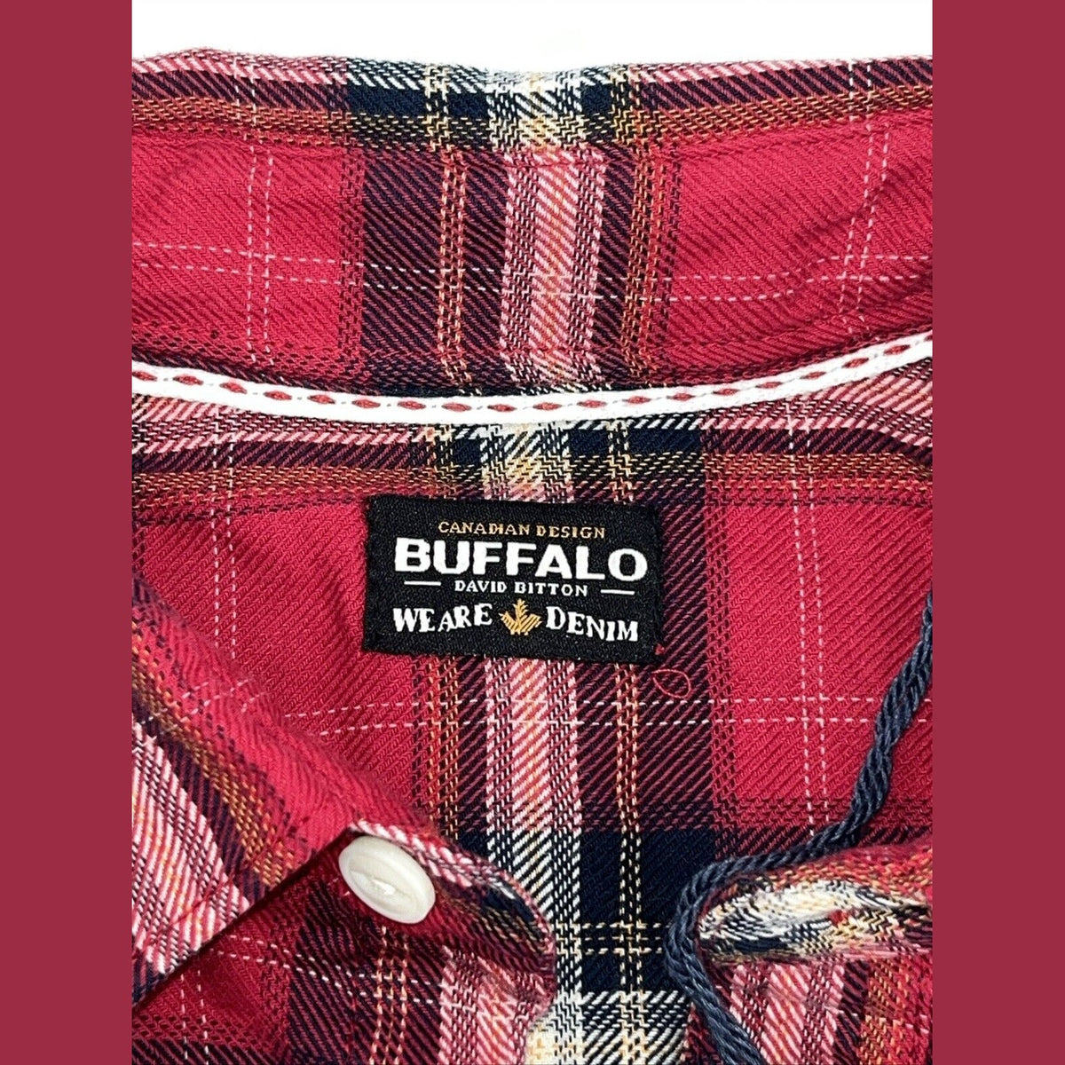 $79 Buffalo David Bitton Men’s Satwil Plaid Long Sleeve Shirt- Cranberry-Small