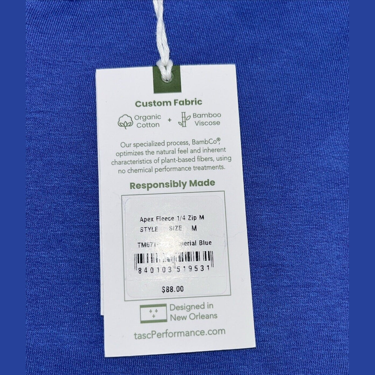 $88 Tasc Apex Fleece 1/4 Zip Pullover Jacket- Imperial Blue-Size: Medium-New