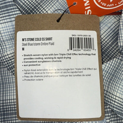 Simms Men's Stone Cold Short Sleeve Shirt - Steel Blue Storm Ombre Plaid-Medium
