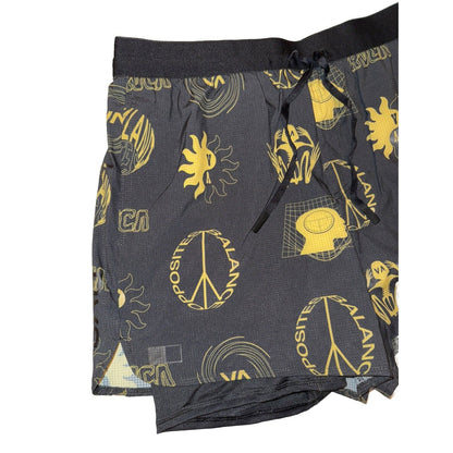$86 Rvca Men's Active Performance 2 In 1 Runner  Shorts - Black/Gold- Large -New
