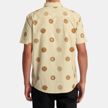 $66 RVCA Men's S/S Button Shirt ENDLESS SEERSUCKER - Gold - Medium - New W Tags