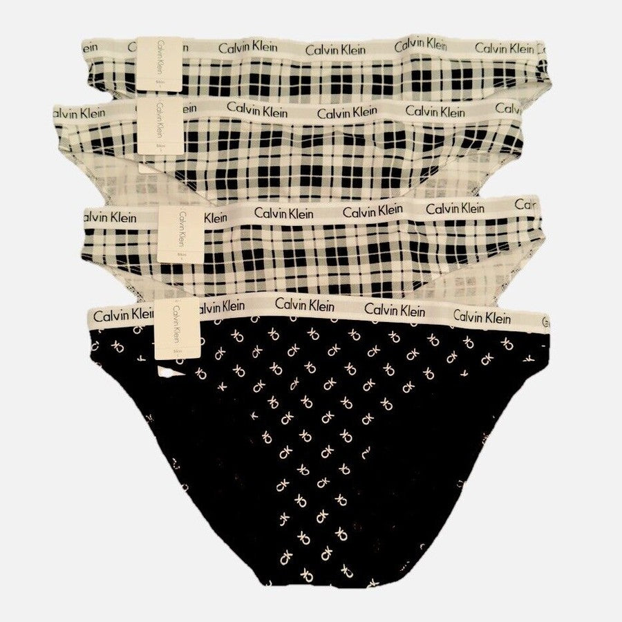 4 Pair Calvin Klein Women’sCarousel Bikini Panty D1618- 1 Black/3 White- Medium
