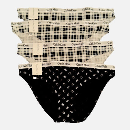 4 Pair Calvin Klein Women’sCarousel Bikini Panty D1618- 1 Black/3 White- Medium