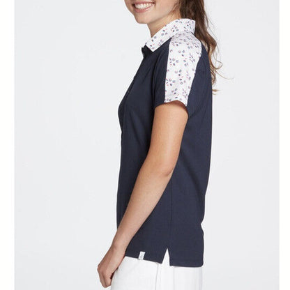 Lady Hagen Women's Printed Block Golf Polo Shirt - Navy/white - Medium - New $55