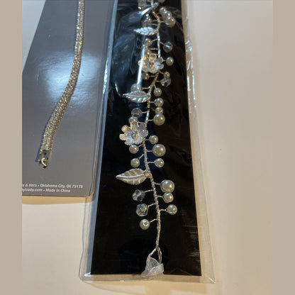 Combo Lot 4 PCs Studio His & Hers WEDDING Set: Earrings- Headpiece- Bracelets