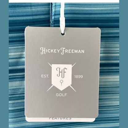 $94 Hickey Freeman Men's Printed GOLF Polo Shirt Stripes - Aqua- Medium-New Tags