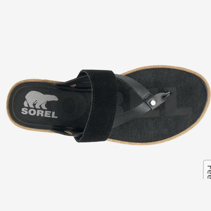 Sorel Ella II Sandals Slip On Women’s Size 7.5  Suede/Leather Flats - Black- New