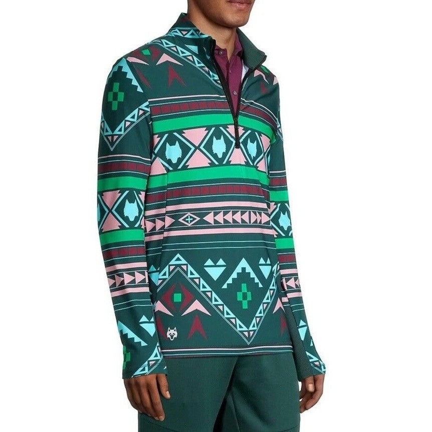 $200 Greyson Golf Pullover Sequoia Ghostwolf Print 1/4 Zip-Multicolor-Medium NWT