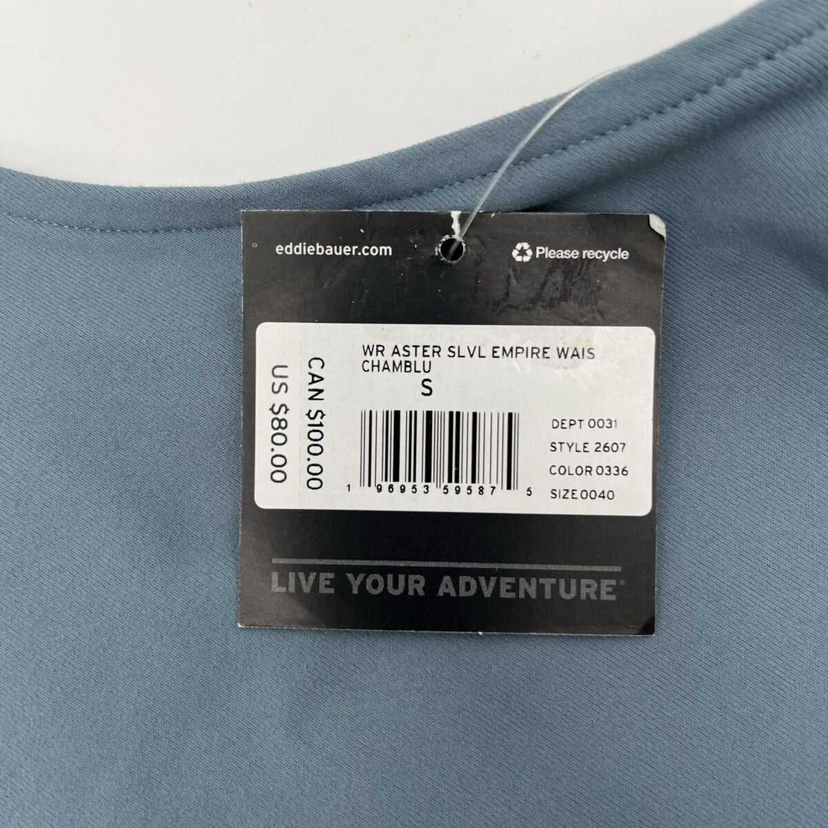 Eddie Bauer Aster Sleeveless Empire-Waist Dress Moisture Wicking-Blue-Small- NWT