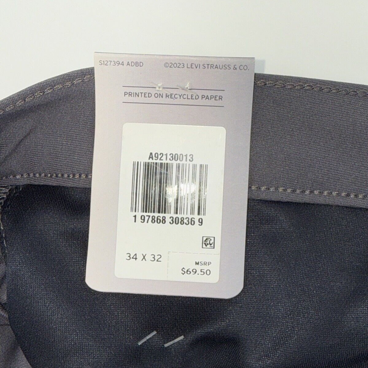 $70 Levi's Men's 511 Slim Tech Pants Stretch A92130010- Grey- 34W 32L - New Tag